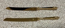 Vintage Sheffield England Stainless Steel Serving Knives Pair Gold Tone 13” picture