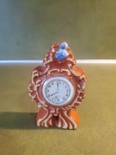 OCCUPIED JAPAN, CERAMIC DECORATIVE MANTLE CLOCK FIGURINE. GOLD COLOR ACCENTS picture