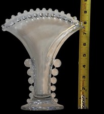 Imperial Candlewick Clear Glass Fan Shaped Beaded Vase W/ Graduated Bubbles 9” picture
