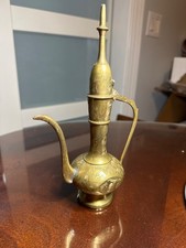 Vintage Brass Etched Ewer Ceremonial Middle Eastern Pitcher 10