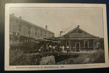 1908 Tourists Arriving Brookville Indiana Postcard IN Railroad Depot Train  picture