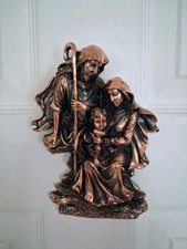 Vintage Holy Family Nativity Wall Plaque Brass Copper picture