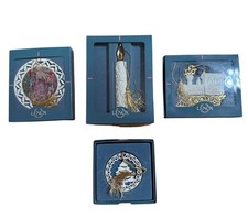4 Lenox Porcelain Christmas Ornaments Boxes Candle Train 1993 Stockings Hung Vtg picture