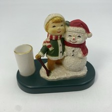 Vintage Christmas Toothpick Holder Winter Friends Boy Snowman Holiday Decor picture