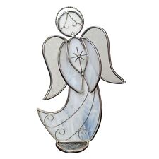 Vintage Handcrafted Leaded Stained-Glass White Angel -10 Inches - Free Standing picture