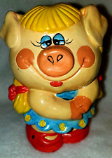 Vintage Enesco Chalkware 1980s Piggy Bank Little Lady in Pig Tails picture