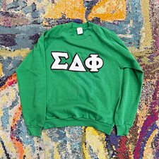 VINTAGE SIGMA DELTA PHI JERZEES CREWNECK SWEATSHIRT GREEN LARGE USA GREEK 90S picture