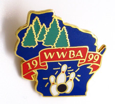 1999 WWBA Lapel Pin Wisconsin Women’s Bowling Association State Shape Trees Pins picture