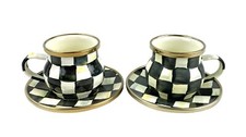 MacKenzie Childs Set of 2 Courtly Check Enamel Espresso Cup & Saucer Brand New picture