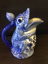 VTG Frog Pitcher Vase Porcelain Ceramic Asian Blue and White EUC 9
