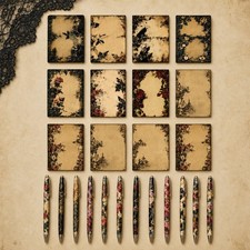 Vintage Floral and Gothic Design Notepad and Pen Set - 12 Notepads & 12 Pens picture