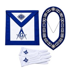 Master Mason Apron Set Blue Lodge Cotton 14x16 Chain Collar Gloves  picture