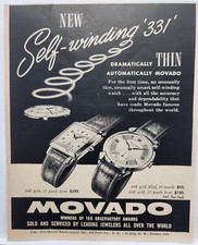 1951 Movado Watch Self Winding 331 MCM Original Print Ad 50's picture