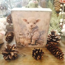 Small Wooden Double Sided Block Christmas Table Decor Lamb 4,5x4 in picture