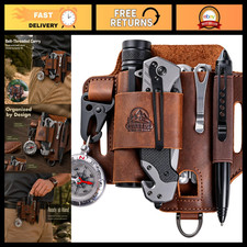 Leather Multitool Sheath - EDC Belt Organizer for Tools, Flashlight, Pen, Dark B picture