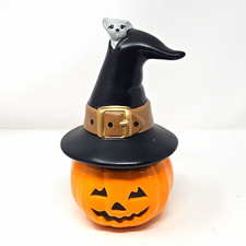 Vintage Ceramic Halloween Jack o Lantern Pumpkin Figurine Witch Hat Hand Made 9