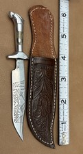 VINTAGE FIGURAL MEXICAN CAST EAGLE HEAD CLIP POINT BOWIE KNIFE&SHEATH SET MEXICO picture