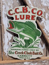 VINTAGE CREEK CHUB BAIT CO. PORCELAIN SIGN OLD FISHING LURE TACKLE ROD REEL SHOP picture