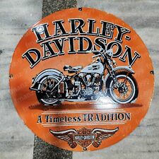 HARLEY TIMELESS PORCELAIN ENAMEL SIGN 30 INCHES ROUND picture