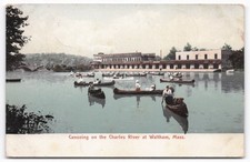 VTG 1906 Waltham MA Charles River Canoeing Boathouse New England News Postcard picture