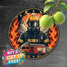 Firefighter Rescuer Hero Helmet Emblem Round Metal Tin Sign Wall Decor 8x8 picture