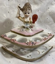 Vintage 60s Arnart Creations Bisque Girl Trinket Lipstick Holder Pink Japan EUC picture