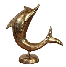 Vintage Solid Brass Leaping Dolphin Sculpture Figurine Nautical Coastal MCM picture
