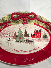 Christmas Oval Ceramic Serving Tray, Winter Scene, 