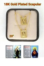 14k Gold Plated Our Lady Mt Carmel & Sacred Heart Jesus  Scapular Necklace  picture