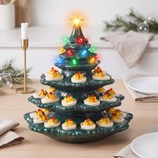 4 Tier Ceramic Christmas Tree Deviled Egg Tray, Holds 30 Eggs picture
