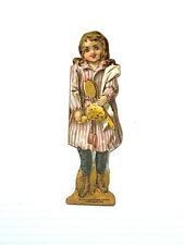  Victorian Trade Card Paper Doll McLaughlins XXXX Coffee Girl Pink Stripe Coat picture