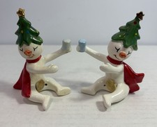 Vtg 1958 Holt Howard Ole Snowy Snowman Candle Huggers Climbers Pair MCM Japan HH picture