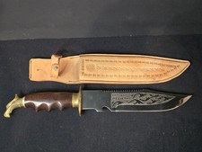 Vintage Caribe Mexicano Eagle Head Hunting Bowie Knife w/ Leather Sheath Mexico picture