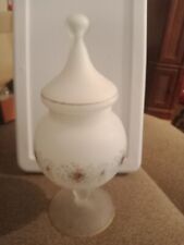 Frosted Satin Bristol Glass Pedestal Apothecary Globe Jar Handpainted Florals picture