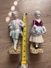 Vintage Porcelain Colonial Couple Figurines Man & Woman 8” Decorative Pair picture