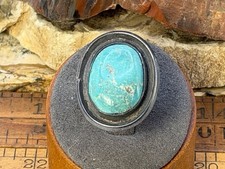 Vintage Native Navajo Sterling Silver Turquoise Shadowbox Ring sz 7--2409.26 picture