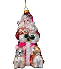 Kurt Adler Santa Claus Glass Ornament with Pets Cats Dogs picture