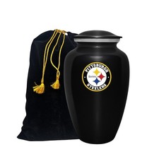 10.5'' Black Pittsburgh Steeler Football Theme Cremation Funeral Ashes Urn w/Bag picture