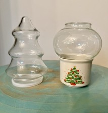 VTG Glass Christmas Tree Candy Jar Terrarium & Mini Christmas Tree Hurricane picture