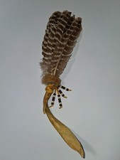 Native American Made Brown Turkey Feather Smudge Fan Deer Antler Prayer Fan - EC picture