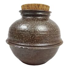 Antique Stonewear Canister Cookie Jar Jug Storage Primitive Salt Glazed Cork Lid picture