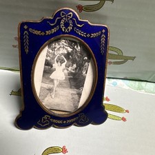 Antique Miniature Victorian Blue gold  Enamel Picture frame w ballerina photo ￼ picture