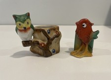 Two Vintage Toothpick Holders  - Owl Germany &  Whimsical Bird Occupied Japan picture