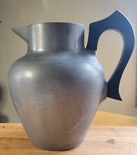 Antique Metal Pewter Pitcher Jug Rustic Wood Handle  picture