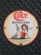 VINTAGE 1962 COLT REVOLVERS PORCELAIN SIGN GUN AMMO HARTFORD CONNECTICUT  picture