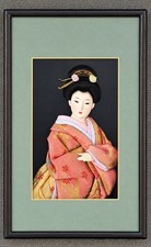 Vintage Japanese Geisha Doll Kimono Shadowbox Framed Wall Art 8” x 13” picture