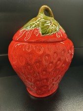 Vintage 1970 ceramic strawberry cookie jar handmade cottage core picture