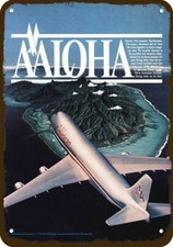 1981 AMERICAN AIRLINES Jet ALOHA Hawaii Vintg-Look DECORATIVE REPLICA METAL SIGN picture