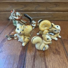 Lot of 6 Vtg miniature bone china squirrels & chipmunks animal figurines NICE picture