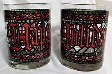 2 Vintage Houze 'HAPPY HOLIDAYS' Cocktail Glasses Stained Glass Tumblers (Y3) picture